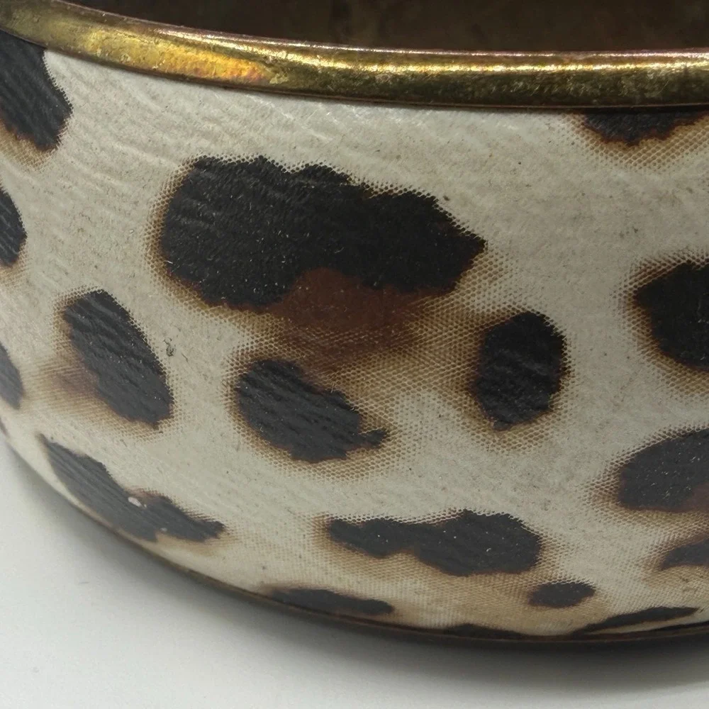 Cream Leopard Print Wide Gold Tone Bangle Bracelet Chunky Statement Y2K Gift